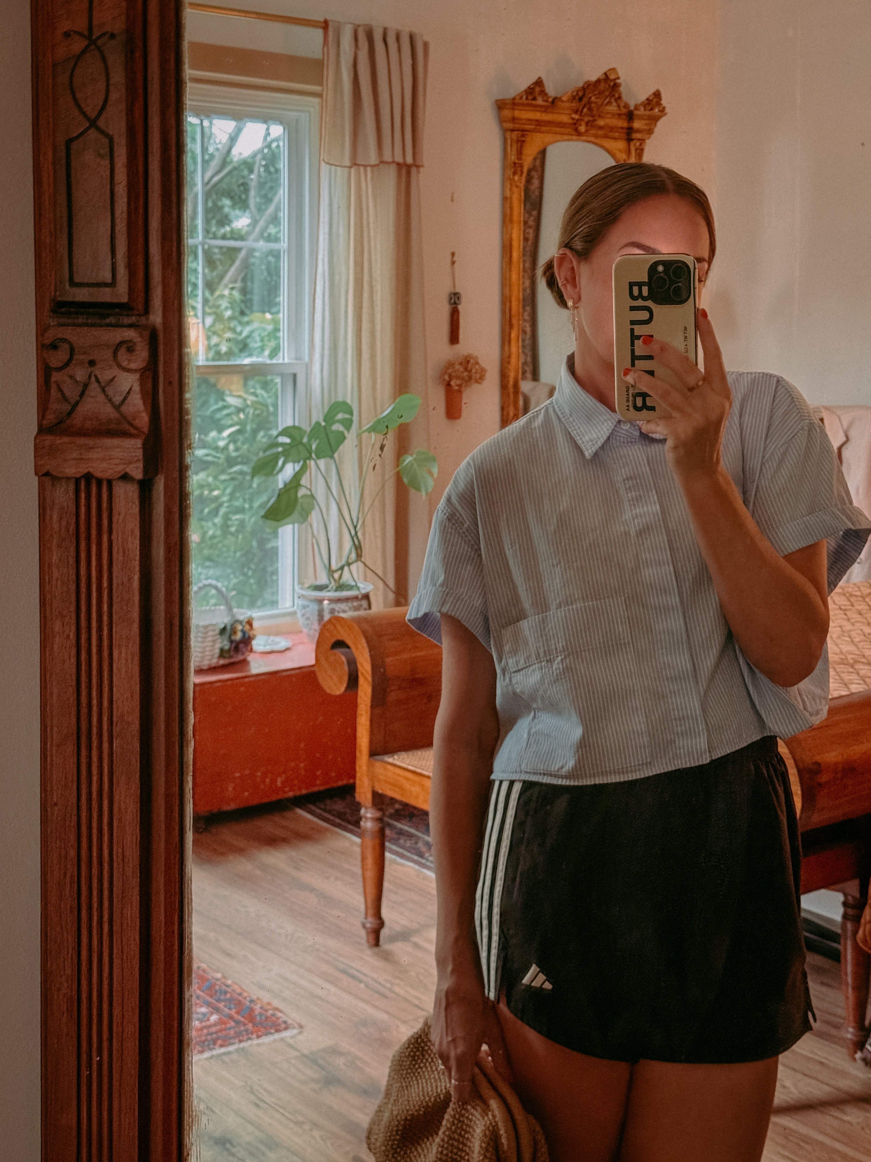 RED, WHITE, AND DISMANTLE THE PATRIARCHY * 100% Cotton Cropped Button Down