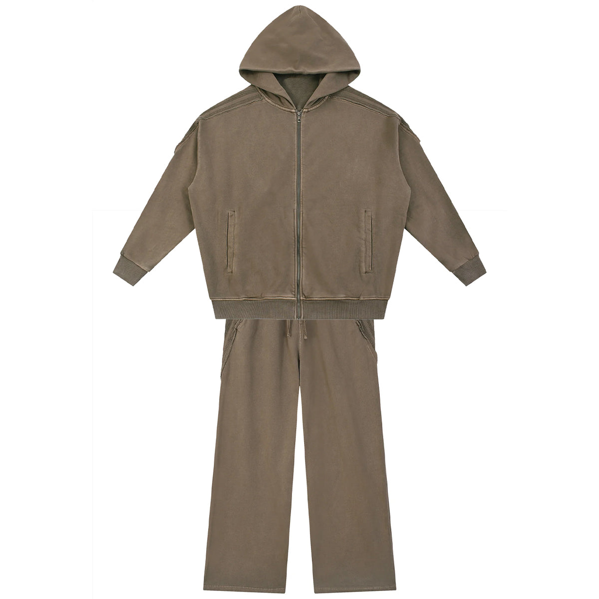 Snow Washed Tape Raw Edge Zip Hoodie Set