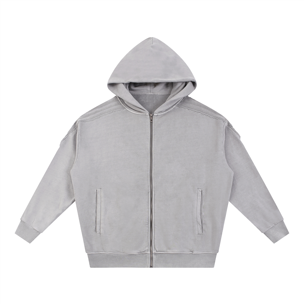 Snow Washed Tape Raw Edge Zip Hoodie Set