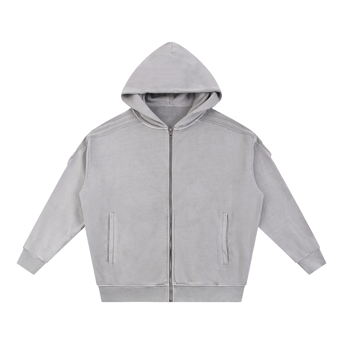 Snow Washed Tape Raw Edge Zip Hoodie Set