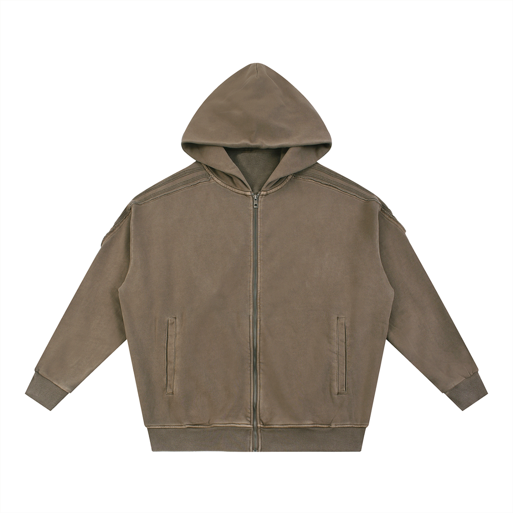 Snow Washed Tape Raw Edge Zip Hoodie Set