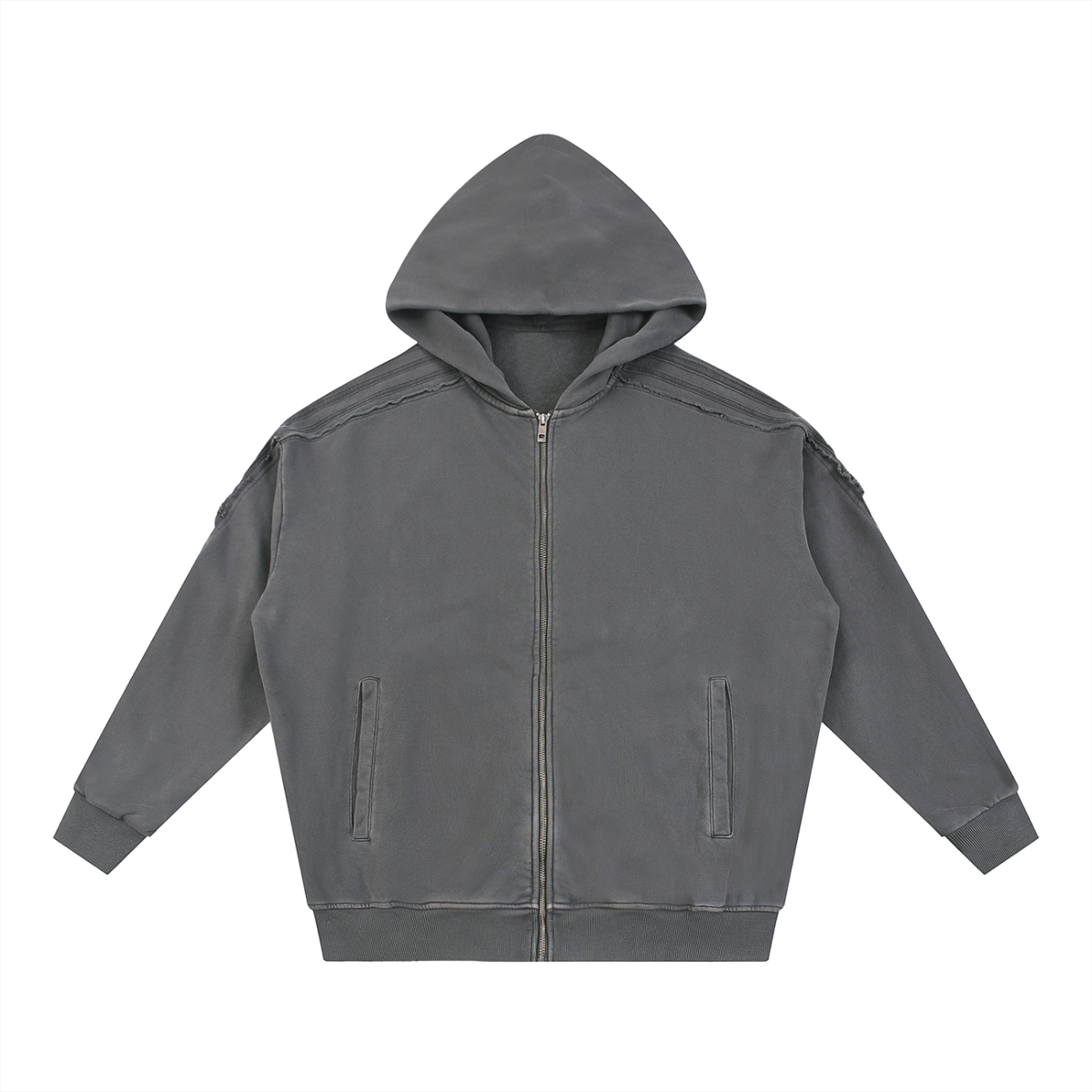 Snow Washed Tape Raw Edge Zip Hoodie Set