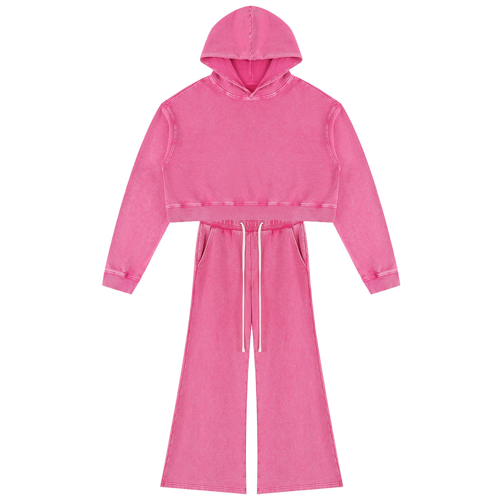 Mineral Washed Crop Hoodie Set