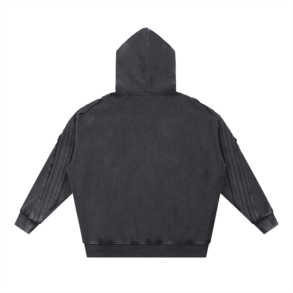Snow Washed Tape Raw Edge Zip Hoodie Set