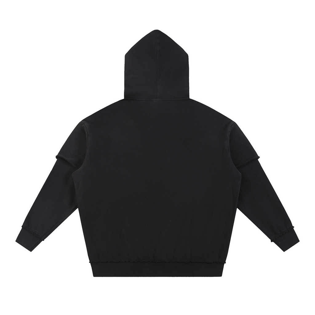 Snow Washed Raw Edge Double Layered Hoodie Set