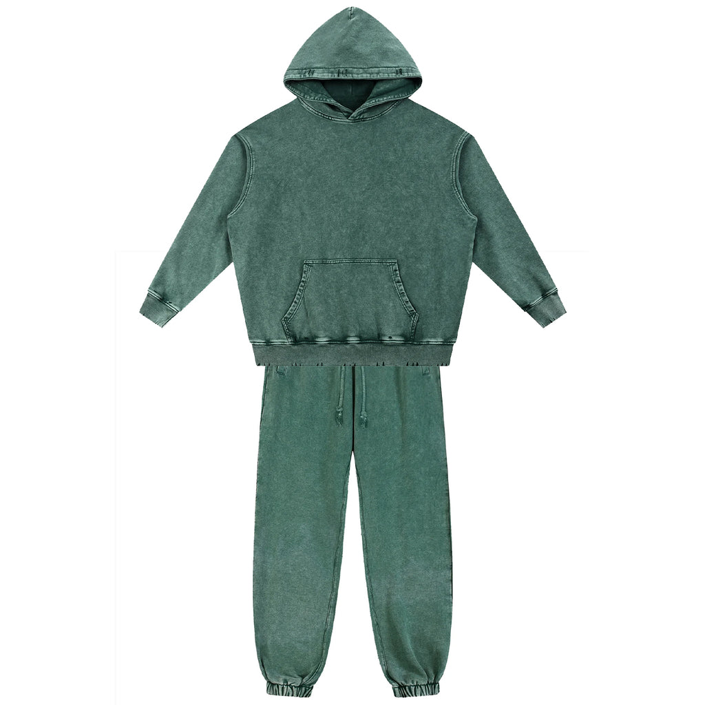 Snow Wash Hand-Frayed Heavyweight  Hoodie Set