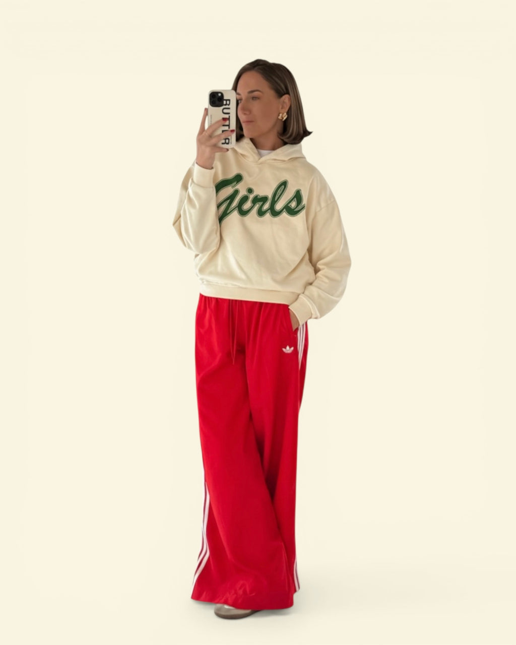 Girls * 100% Cotton Semi-Cropped Hoodie * Apricot/Green