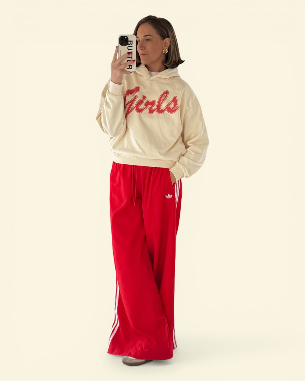 GIRLS * 100% Cotton Cropped Hoodie * Apricot/Red