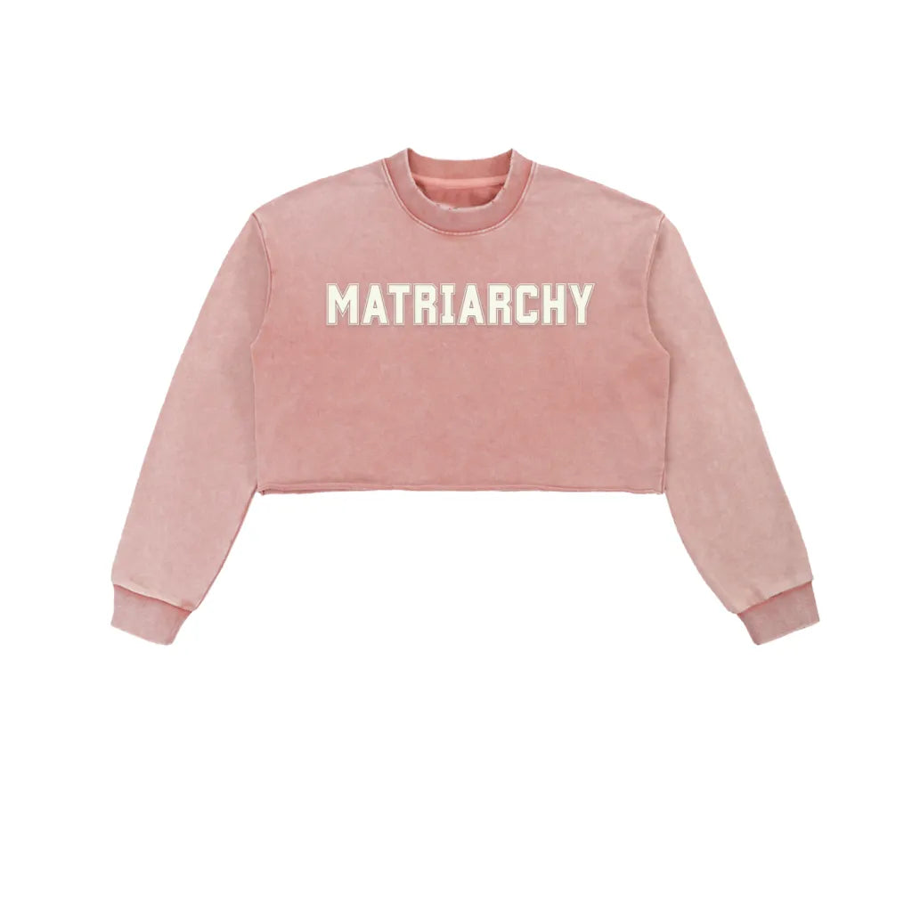 MATRIARCHY * 100% Cotton Vintage Washed Raw Edge Cropped Sweatshirt * Pink