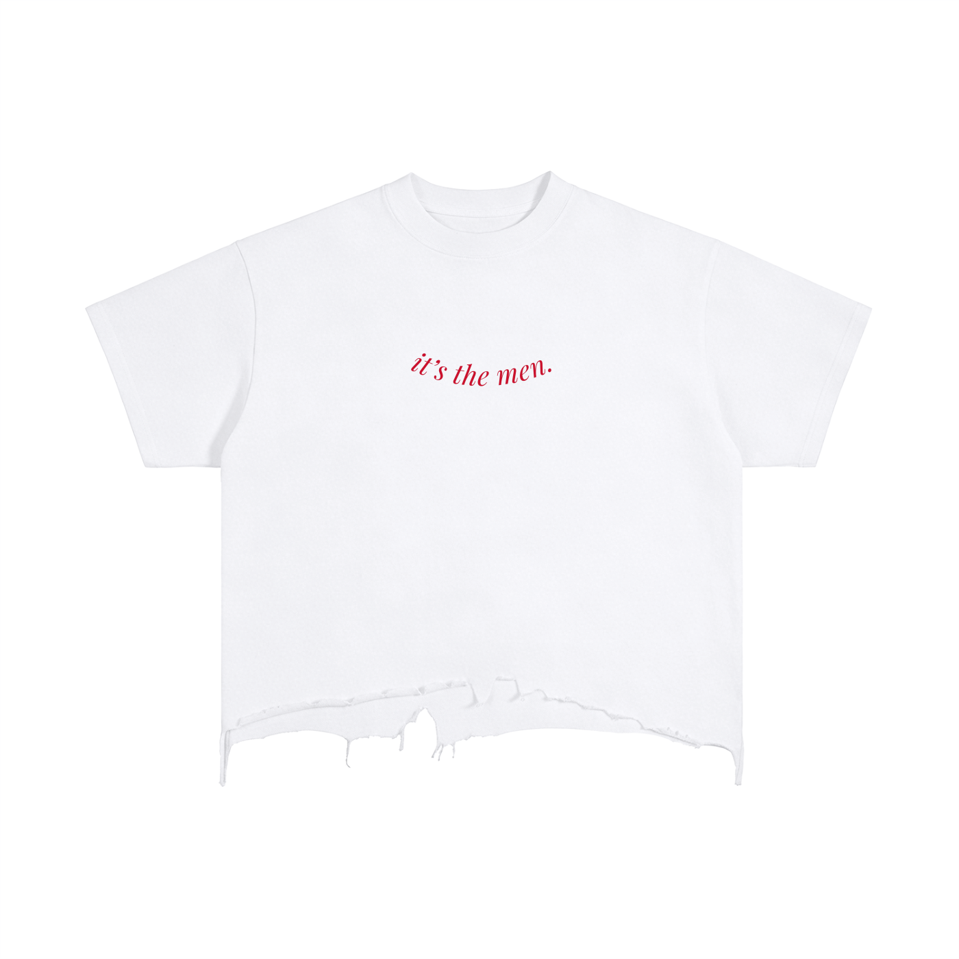 100% Cotton Vintage Wash Boxy Distressed Hem T-Shirt - "it's the men."