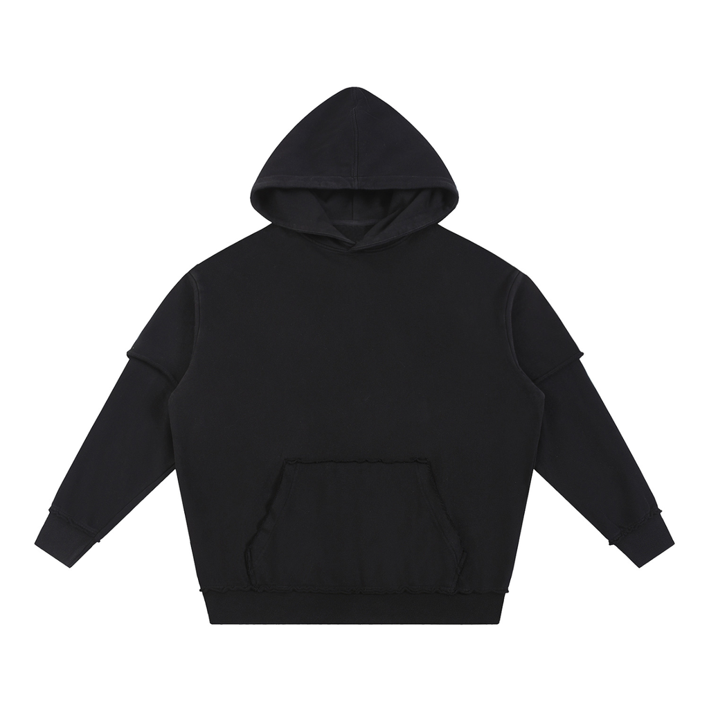 Snow Washed Raw Edge Double Layered Hoodie Set