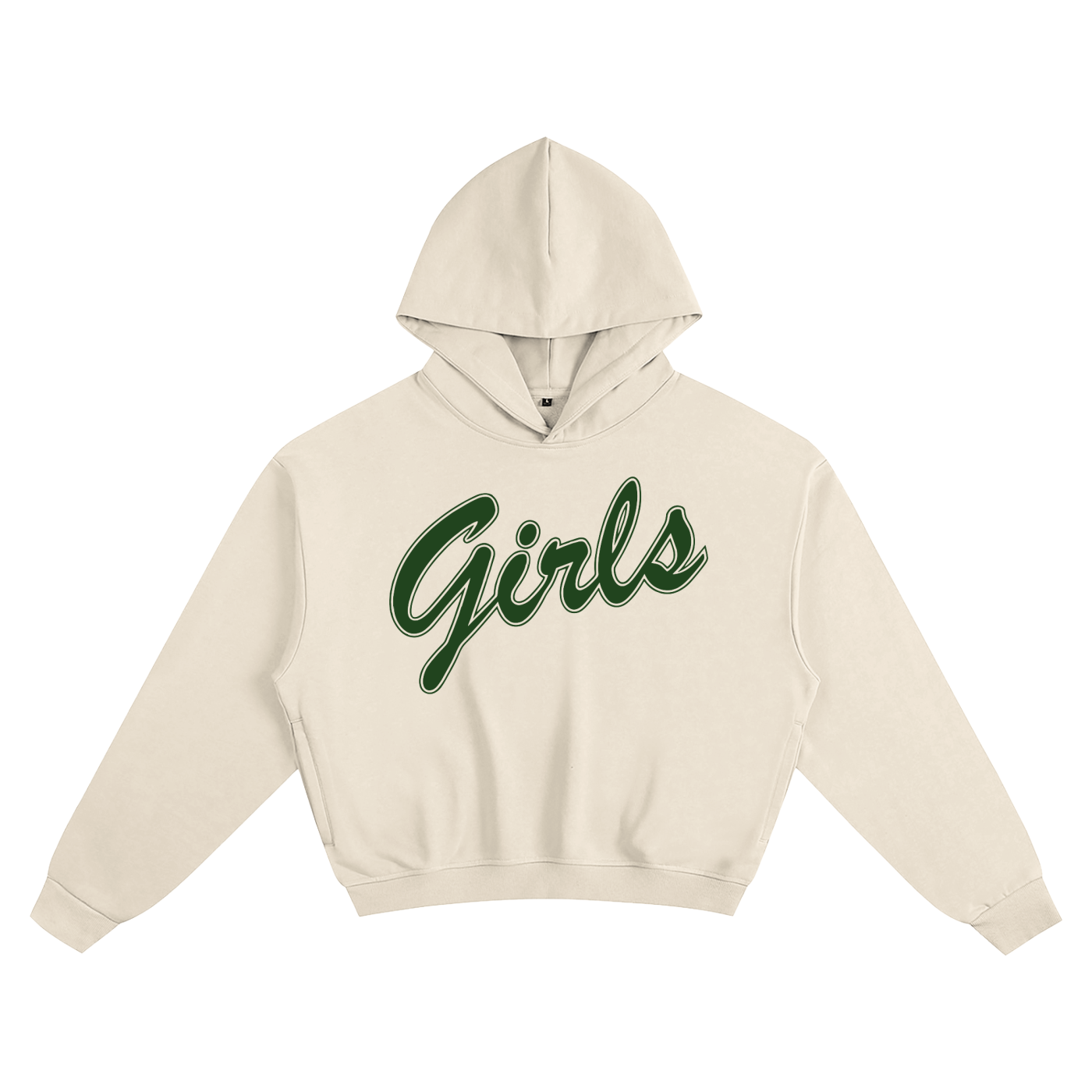 Girls * 100% Cotton Semi-Cropped Hoodie * Apricot/Green