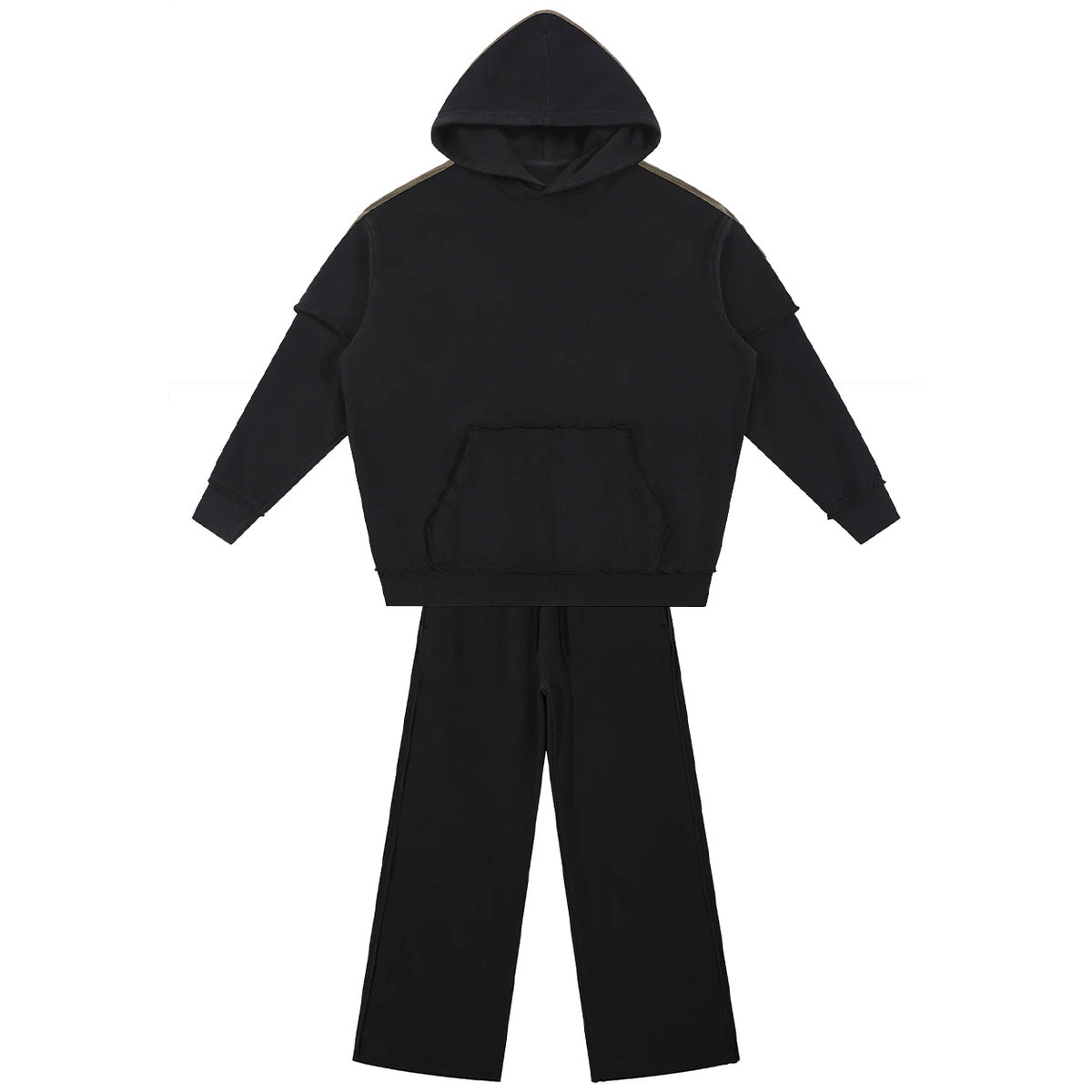 Snow Washed Raw Edge Double Layered Hoodie Set