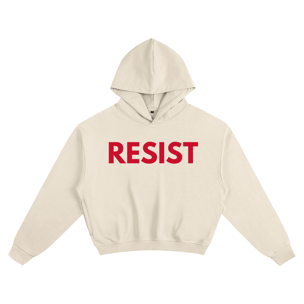 RESIST * 100% Cotton Semi-Cropped Hoodie * Apricot/Red