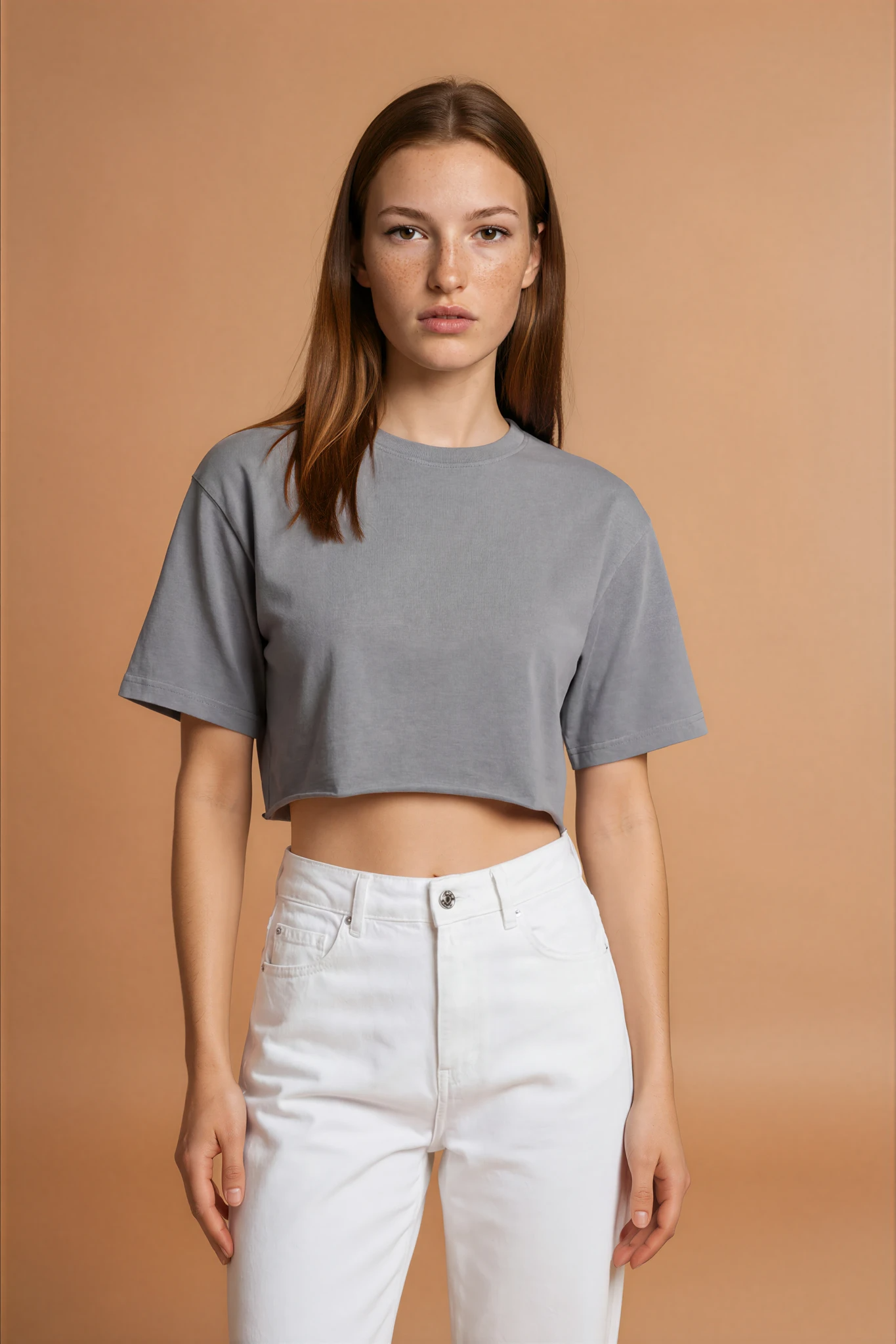 100% Cotton Vintage Washed Raw Edge Staple Crop Top