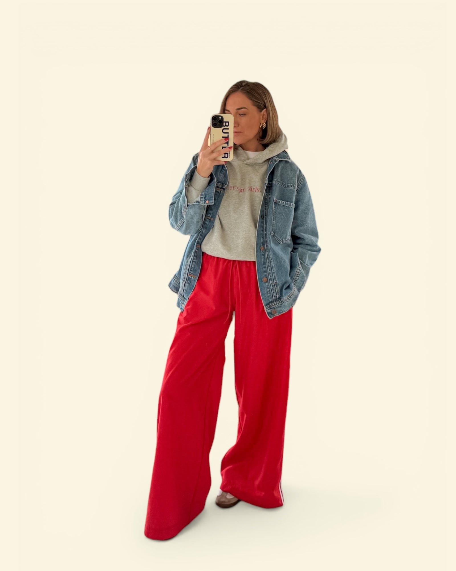 let's go girls * 100% Cotton Semi-Cropped Hoodie * Flower Gray/Red