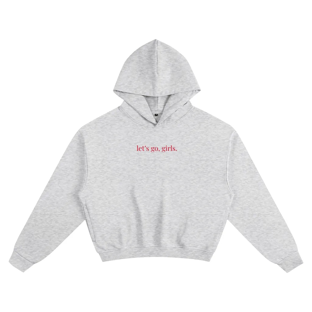let's go girls * 100% Cotton Semi-Cropped Hoodie * Flower Gray/Red