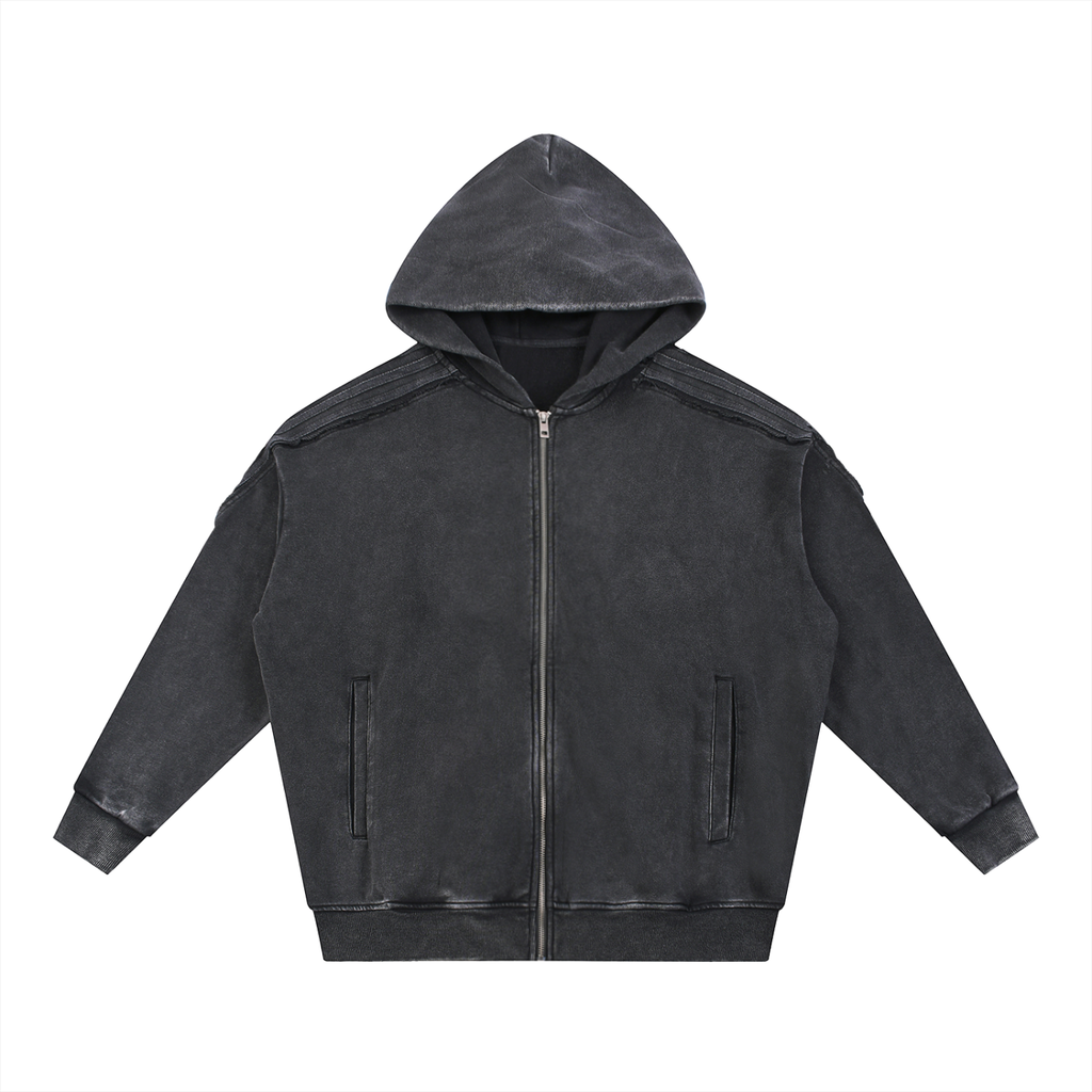 Snow Washed Tape Raw Edge Zip Hoodie Set