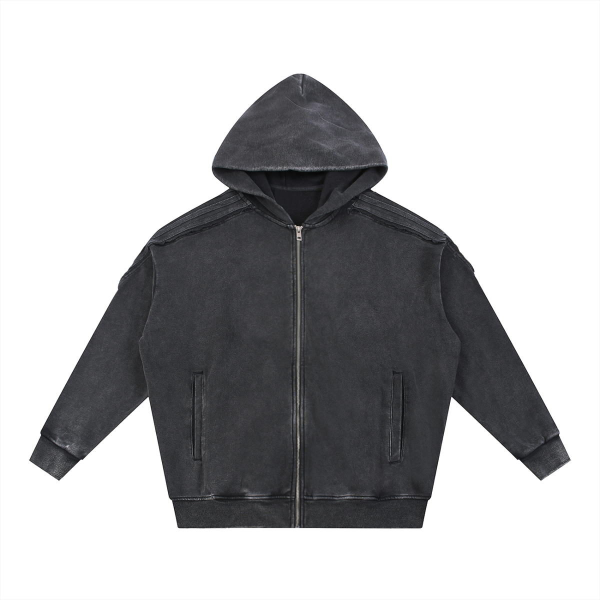 Snow Washed Tape Raw Edge Zip Hoodie Set
