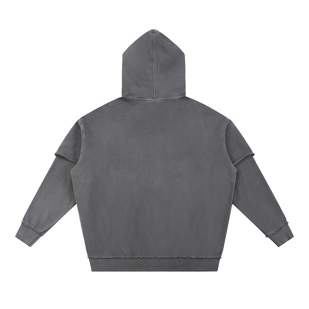 Snow Washed Raw Edge Double Layered Hoodie Set